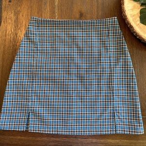 John Galt Shanghai plaid cara blue mini skirt with slits